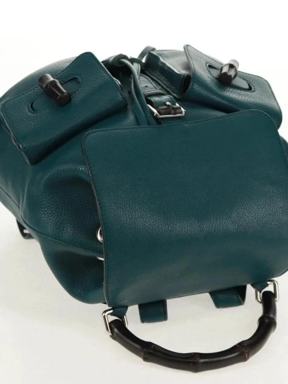 GUCCI Bamboo Backpack Leather Green Silver 370833 Auth 159026V